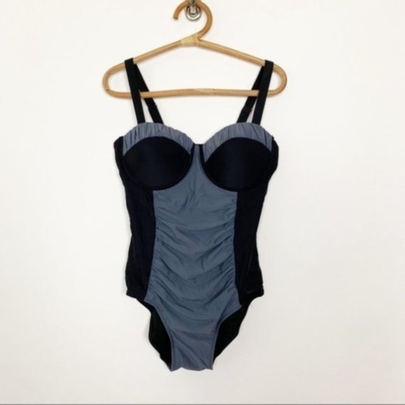Colorblock Black Gray One Piece Swimsuit XL - Picture 5 of 10